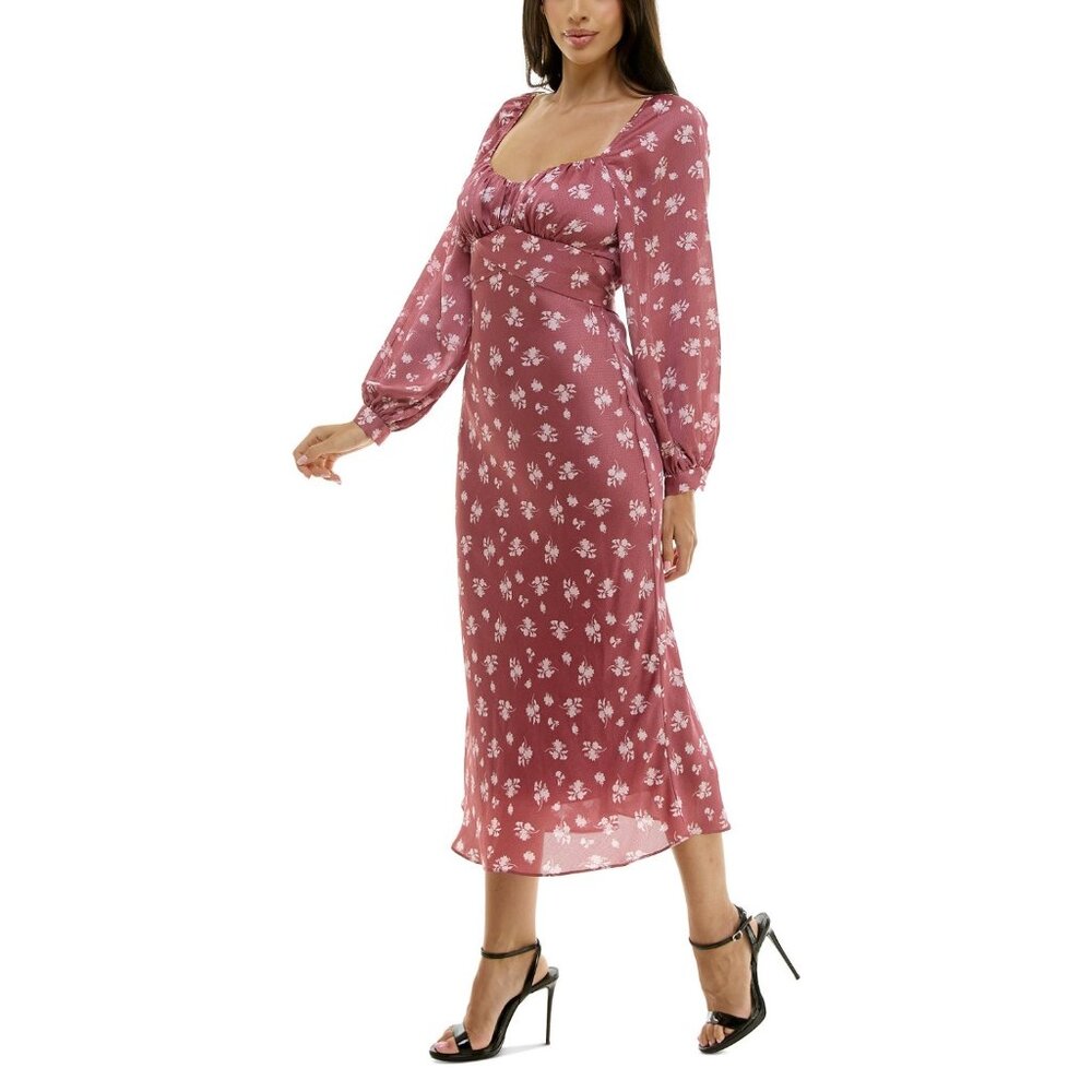 B. Darlin Floral Print Long Sleeve Midi Dress With Tie Back - Picture 8 of 8